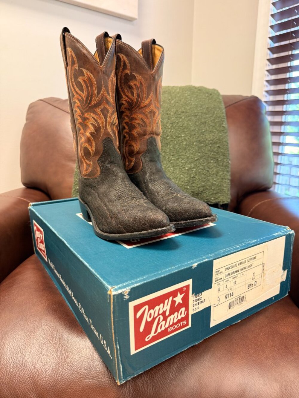 Tony Lama Genuine Elephant Cowboy Boots Mens 8.5D | USA Made with Orig. Box